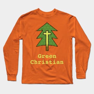 Green Christian Cross and Tree Long Sleeve T-Shirt